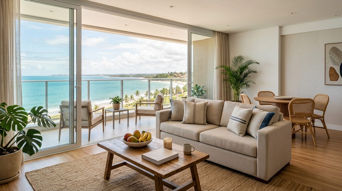 Apartamento moderno em Ilhéus com vista para o mar, ideal para investimento.