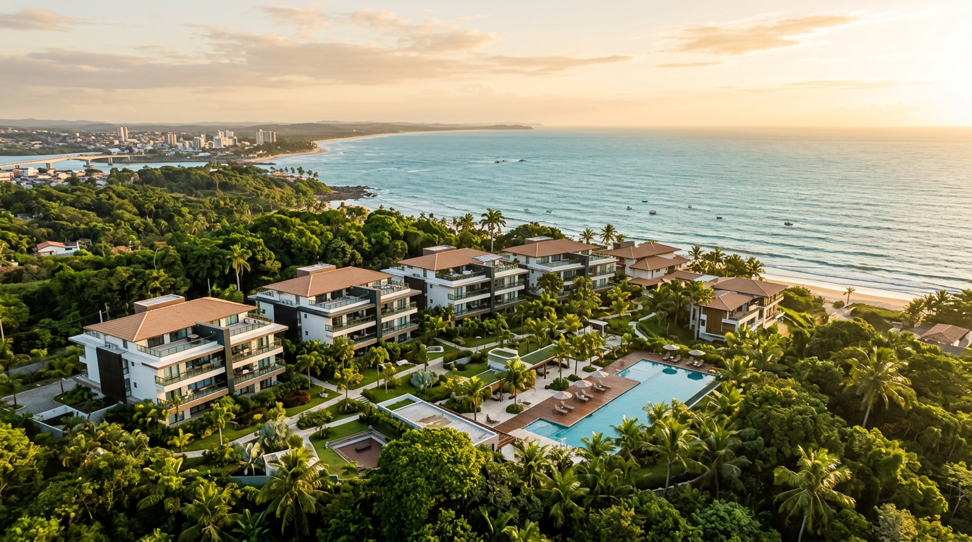 Vista aérea de empreendimento imobiliário em Ilhéus, Bahia
