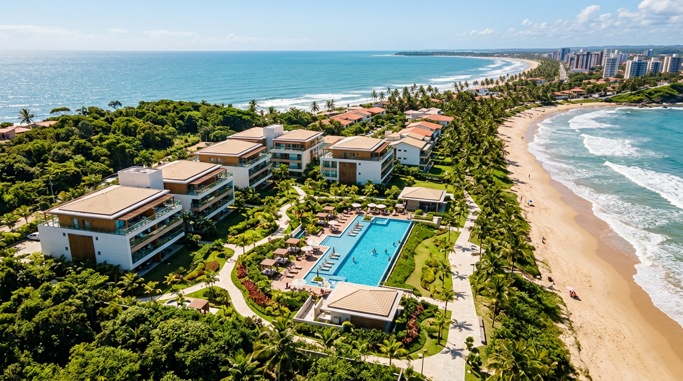 Condomínio residencial moderno na Zona Sul de Ilhéus com área de lazer e proximidade com a praia.